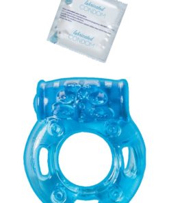 Vibrating Ring Clitoral Pleasure Ring Vibrating Cock Ring With Latex Condom - Blue