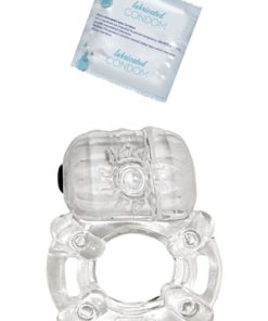 Vibrating Ring Crystal Pulsating Erection Keeper Vibrating Cock Ring With Latex Condom- Clear