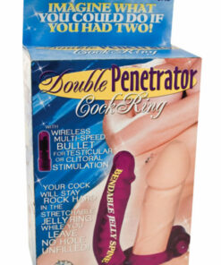 Double Penetrator Vibrating Cock Ring with Bendable Dildo - Purple