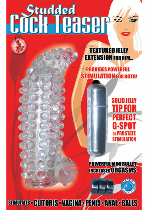 Studded Cock Teaser Vibrating Penis Extension Sleeve - Clear