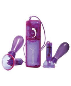 Fetish Fantasy Series Vibrating Nipple Pumps with Remote Control - Purple
