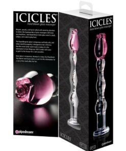 Icicles No. 12 Beaded Flower Glass Dildo 7.25in - Clear/Pink