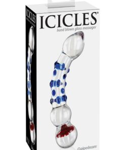 Icicles No. 18 Textured Glass Dildo 7.5in - Clear/Blue