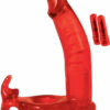 Double Penetrator Rabbit Vibrating Cock Ring - Red