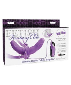 Fetish Fantasy Elite Vibrating Double Delight Strap On Silicone Waterproof 10in - Purple
