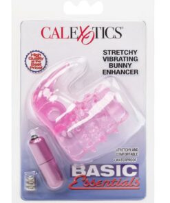 Basic Essentials Stretchy Vibrating Bunny Enhancer Cock Ring with Clitoral Stimulation - Pink