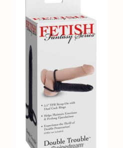 Fetish Fantasy Series Double Trouble Strapless Strap-On Dildo with Dual Cock Rings 5.5in - Black