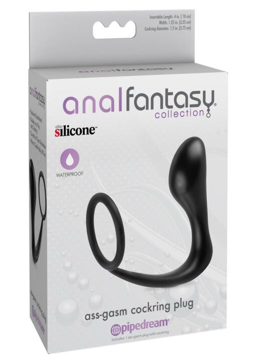 Anal Fantasy Collection Ass-Gasm Cock Ring Plug 4in - Black