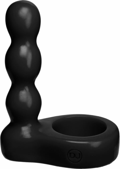 Platinum Premium Silicone The Double Dip 2 Cock Ring Dual Penetrating Beaded Prober - Black