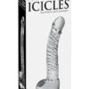 Icicles No. 61 Textured Glass G-Spot Dildo with Balls 5in - Clear