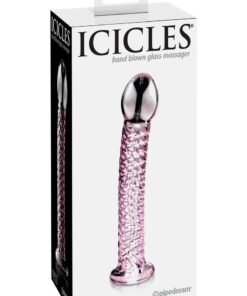 Icicles No 53 Textured Glass Dildo 6.75in - Clear/Pink