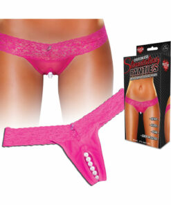 Hustler Toys Crotchless Stimulating Panties Thong with Pearl Pleasure Beads Medium/Large - Pink