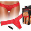 Hustler Toys Vibrating Panties Panty Vibe Lace Thong with Hidden Vibe Pocket - Red - Medium/Large