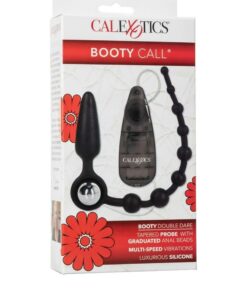 Booty Call Booty Double Dare Silicone Vibrating Butt Plug with Anal Beads - Black