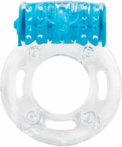 Color Pop Quickie Screaming O Plus Vibrating Ring Silicone Cock Ring - Blue