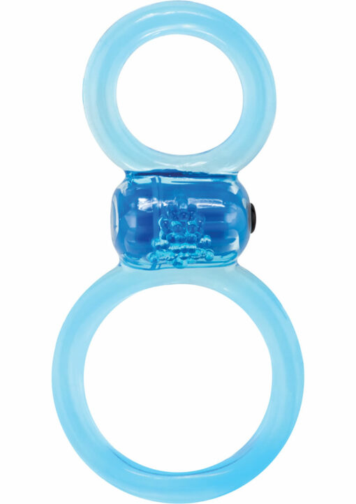 Ofinity Plus Super Stretchy Vibrating Double Silicone Cock Ring Waterproof - Blue