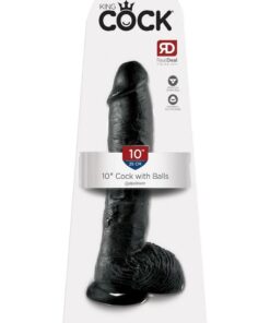 King Cock Dildo with Balls 10in - Black