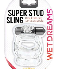 Wet Dreams Vibrating Super Stud Sling Silicone Cock Ring Waterproof - Clear