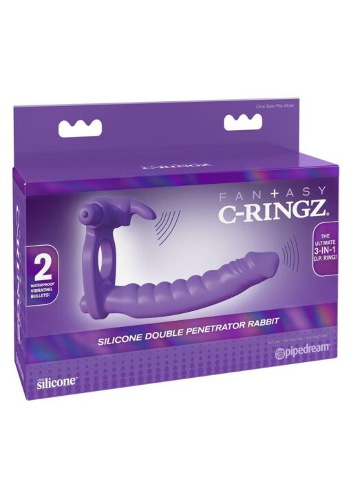 Fantasy C-Ringz Silicone Double Penetrator Rabbit Cock Ring - Purple