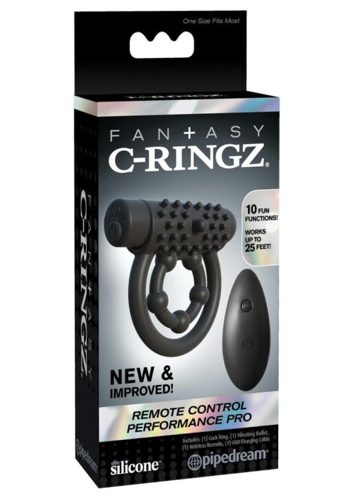 Fantasy C-Ringz Silicone Rechargeable Performance Pro Cock Ring with Remote Control - Black