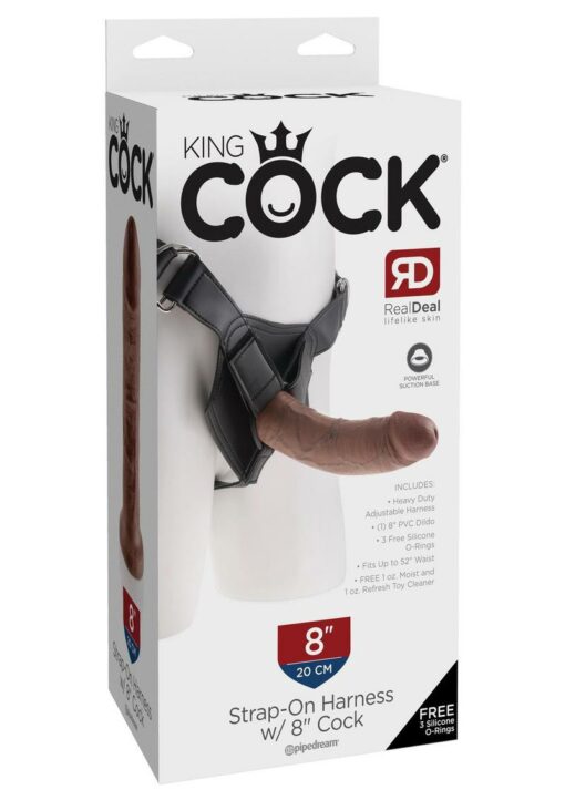 King Cock Strap on Harness with Dildo 8in - Chocolate