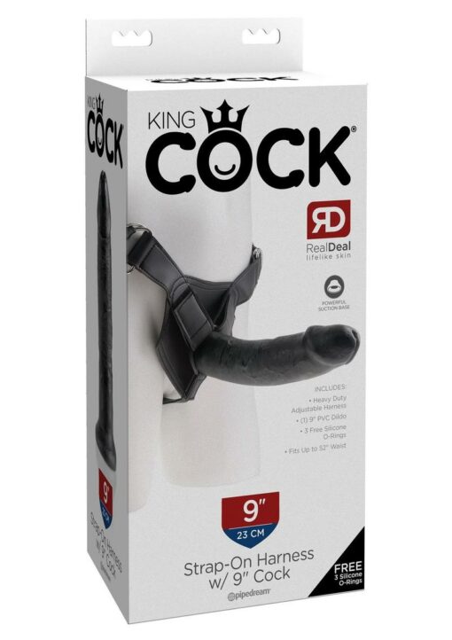 King Cock Strap on Harness with Dildo 9in - Black