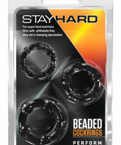 Stay Hard Beaded Cock Rings (3 Sizes) - Black