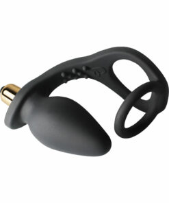 Ro-Zen Vibrating Silicone Cock Ring with Butt Plug - Black