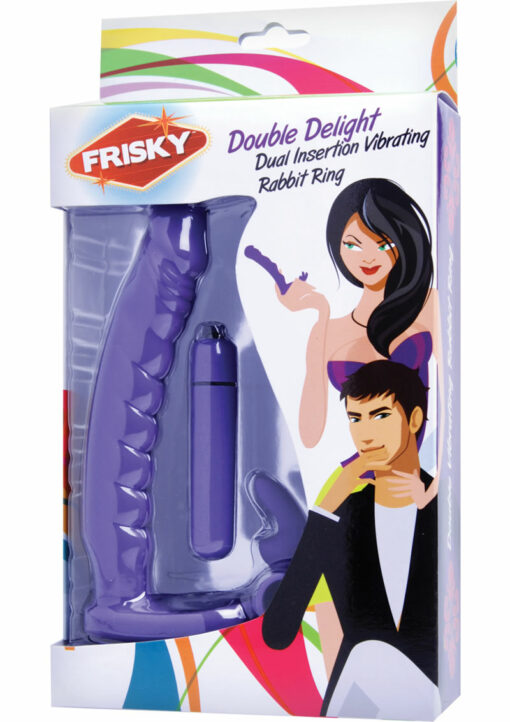 Frisky Double Delight Dual Penetration Vibrating Rabbit C-Ring - Purple