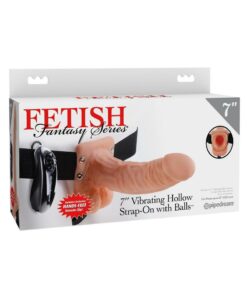 Fetish Fantasy Series Vibrating Hollow Strap-On Dildo with Balls and Harness with Remote Control 7in - Vanilla