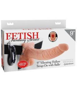 Fetish Fantasy Series Vibrating Hollow Strap-On Dildo with Balls and Harness with Remote Control 9in - Vanilla