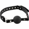 Rouge Fetish Play Leather Adjustable Ball Gag with Metal Accents - Black