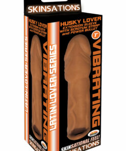 Skinsations Latin Lover Husky Lover Extension Sleeve with Scrotum Strap 7in - Caramel