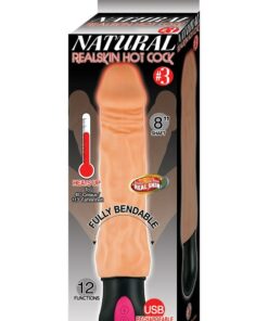 Natural Realskin Hot Cock #3 Rechargeable Warming Vibrator 8in - Vanilla