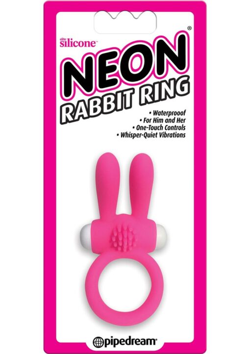 Neon Silicone Vibrating Rabbit Ring - Pink/White