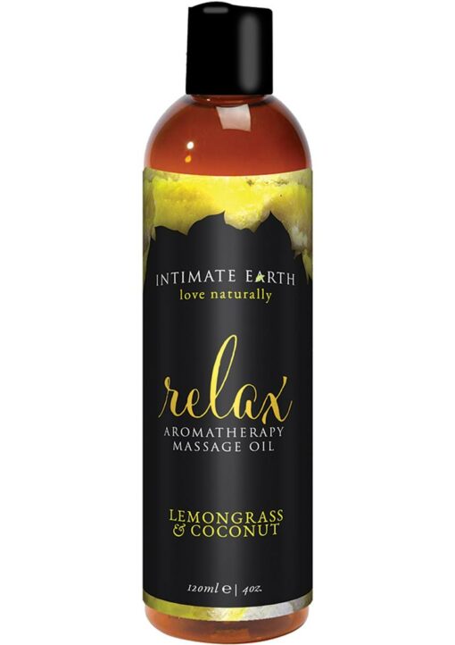 Intimate Earth Relax Aromatherapy Massage Oil Lemongrass and Coconut 4oz