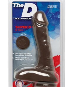 The D Super D Ultraskyn Dildo with Balls 9in - Chocolate