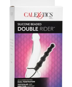Silicone Beaded Double Rider Anal Probe Cock Ring - Black