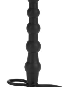 Silicone Beaded Double Rider Anal Probe Cock Ring - Black