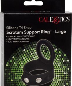 Silicone Tri-Snap Scrotum Support Cock Ring - Large - Black