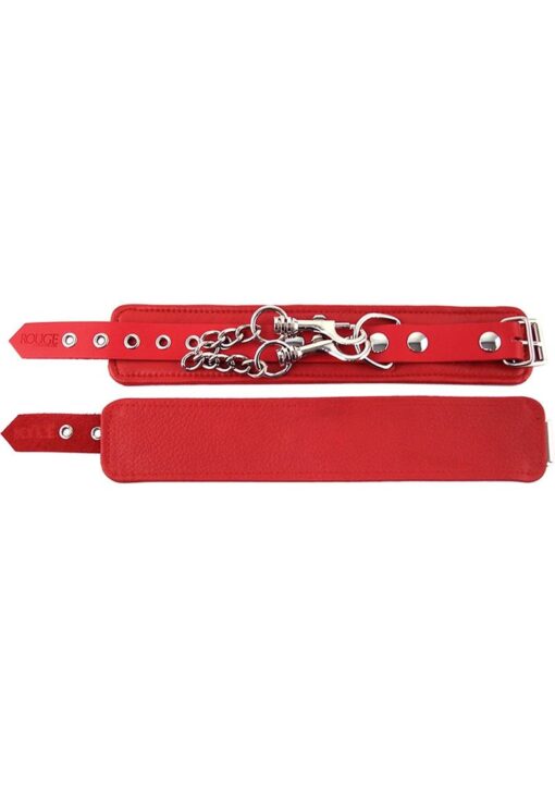 Rouge Plain Leather Adjustable Wrist Cuffs - Red