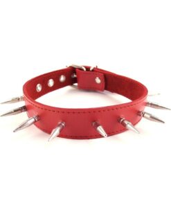 Rouge Adjustable Leather Spiked Collar - Red