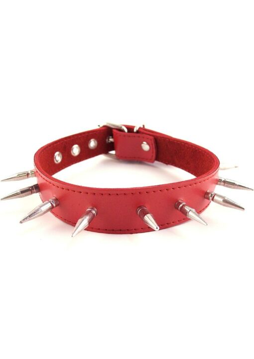 Rouge Adjustable Leather Spiked Collar - Red