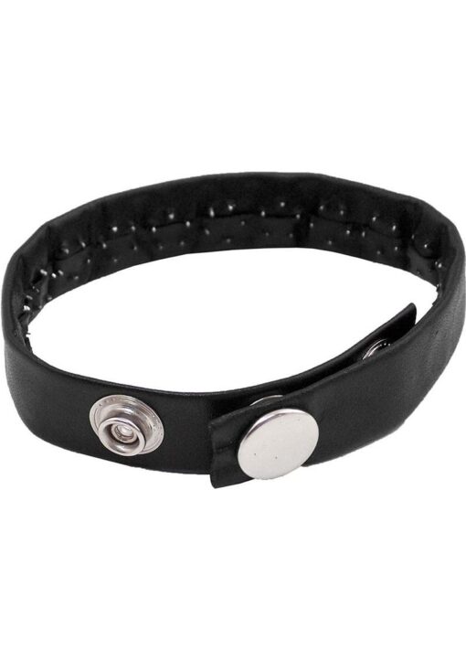 Rouge Pin Prick Leather Cock Strap Adjustable Snap Cock Ring - Black