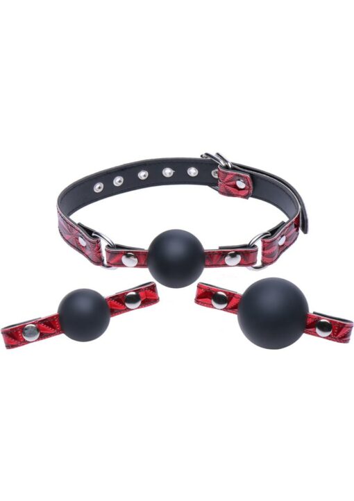 Master Series - Crimson Tied Triad Interchangeable Silicone Ball Gag - Red and Black