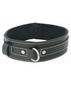 Edged Lined Adjustable Leather Collar - Black