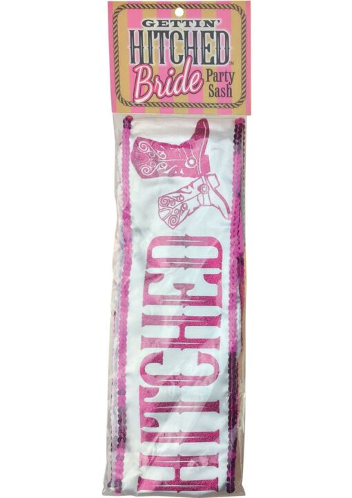 Gettin Hitched Bride Party Sash Glitter White/Pink