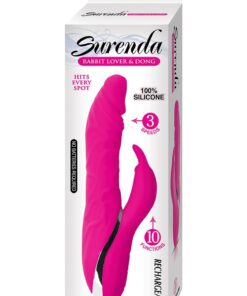 Surenda Rabbit Lover and Dildo Rechargeable Silicone Vibrator - Pink