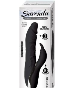 Surenda Rabbit Lover and Dildo Rechargeable Silicone Vibrator - Black