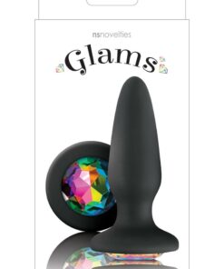 Glams Silicone Butt Plug - Black Rainbow Gem